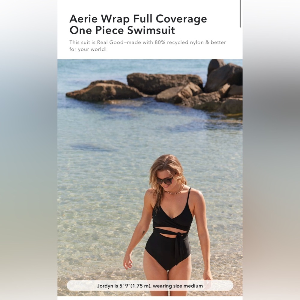 Aerie Black Elegant Wrap One Piece Swimsuit